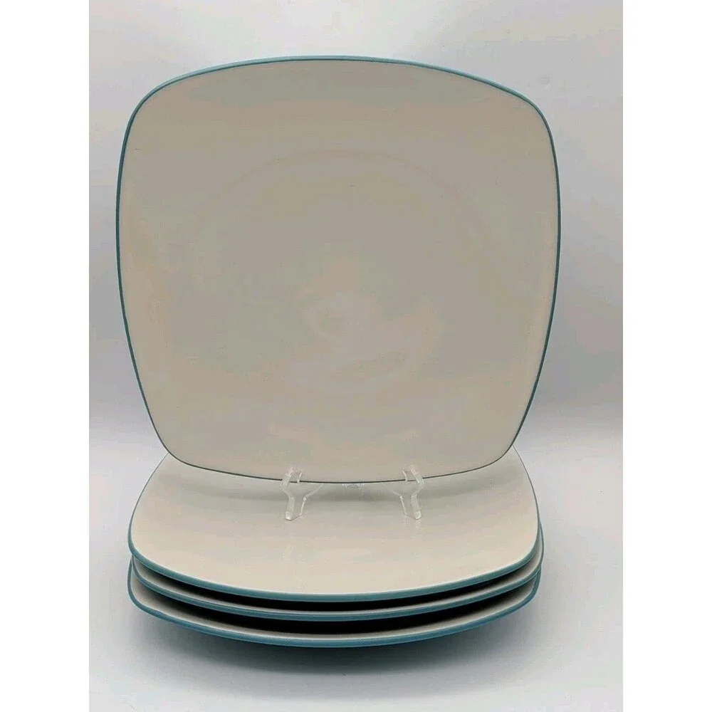 Noritake Colorwave Turquoise Dinner Plates Square Set Of 4 stoneware 8093 Vtg